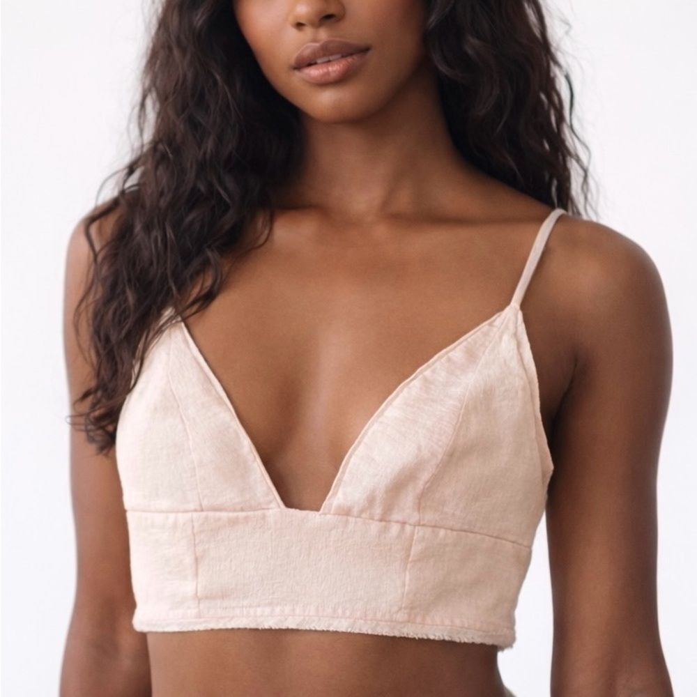 Free People Romantic Ballet Bralette Crop Top Blush Pink Size Small Boho Minimal